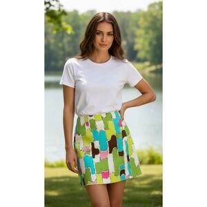 NWT itw by Claude Brown Skirt Womens Size 2 Multicolor Geometric A-Line Mini